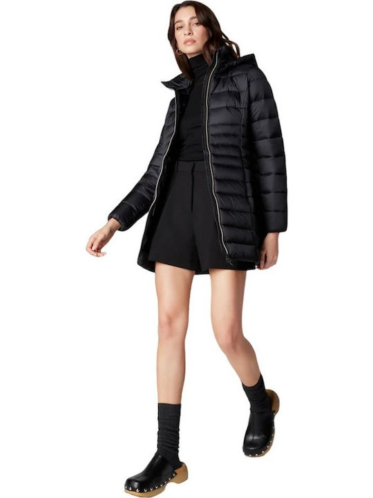 Lang Damen Puffer Jacke für Winter Schwarz