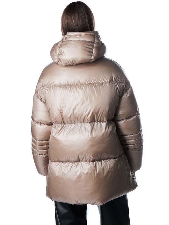 Herno Women's Short Puffer Jacket for Winter with Hood Beige