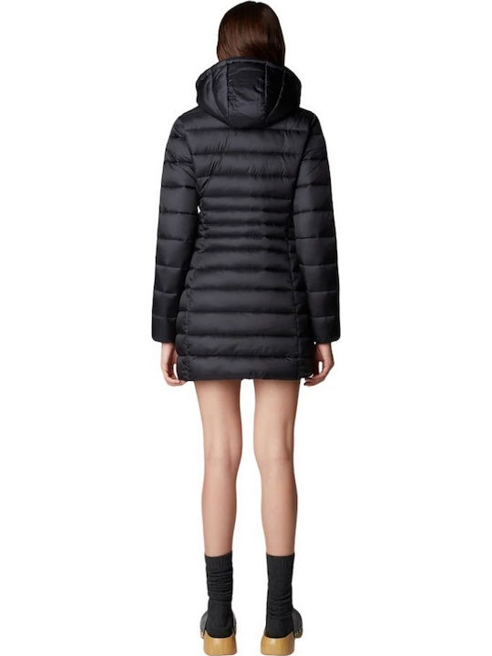 Lang Damen Puffer Jacke für Winter Schwarz