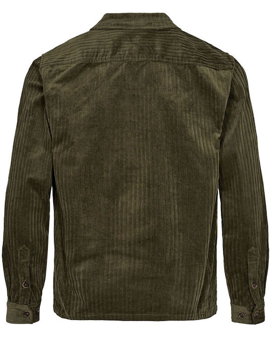 Anerkjendt Herrenhemd Overshirt Langärmelig Cord Khaki