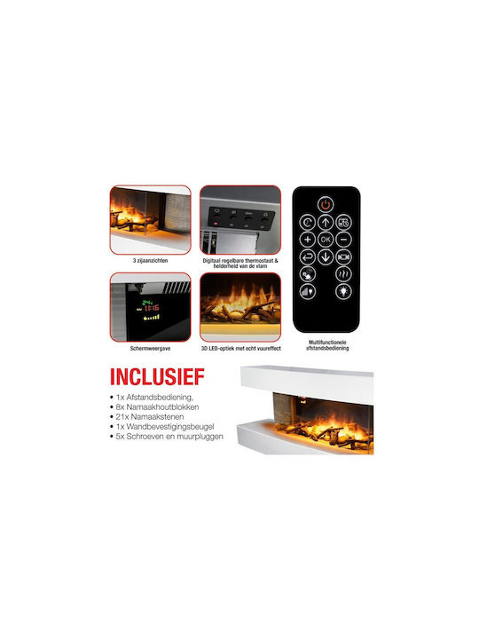 Classic Fire Montreal Boden Elektrischer Kamin 2000W 119.8x30cm Weiß