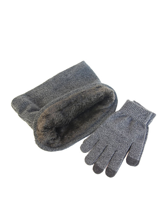 Unisex Set mit Beanie Fleece Gestrickt in Gray Farbe