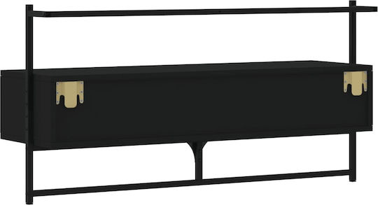 TV Stand Wooden Wall-mounted Black Velvet-Black Metal L100.5xW30xH51cm