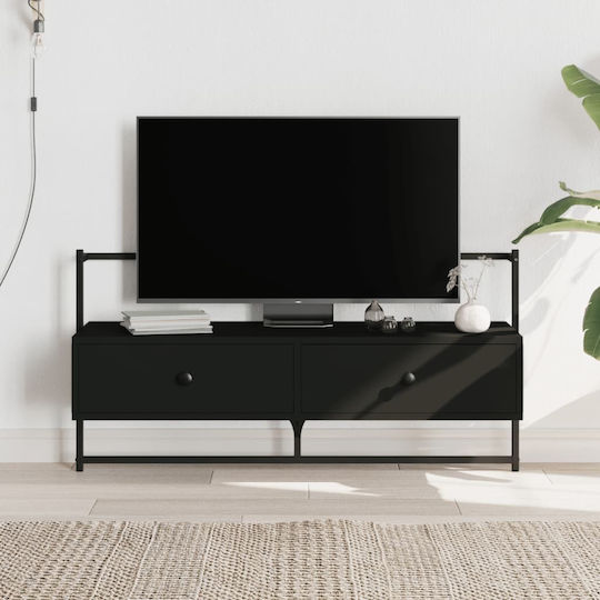 TV Stand Wooden Wall-mounted Black Velvet-Black Metal L100.5xW30xH51cm