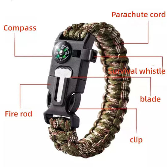 4 1 Survival Bracelet with Compass Black