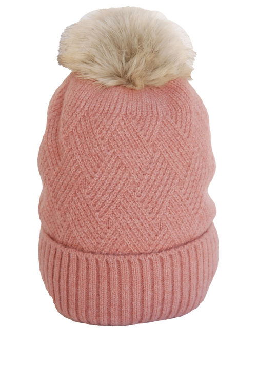 Vamore Knitted Fleece Beanie Cap Pink