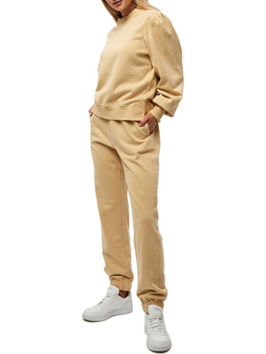 Peppercorn Women's High Waist Jogger Sweatpants Beige Fleece