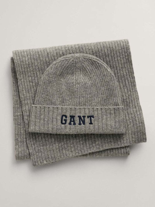 Gant Unisex Σετ με Σκούφο Πλεκτό σε Γκρι χρώμα