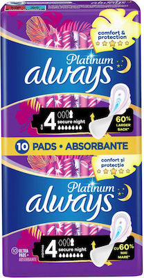 Always Platinum Secure Night Sanitary Pads with Wings for Heavy Flow 7 Drops Size 4 10pcs