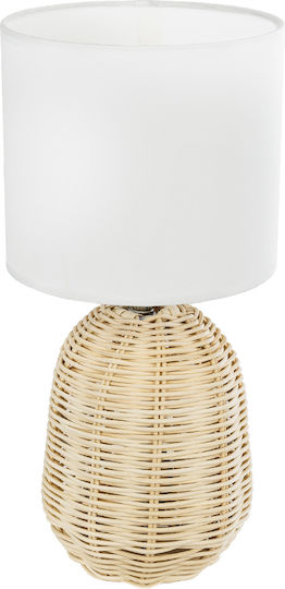 GloboStar Wood Table Lamp for Socket E27 with White Shade and Beige Base