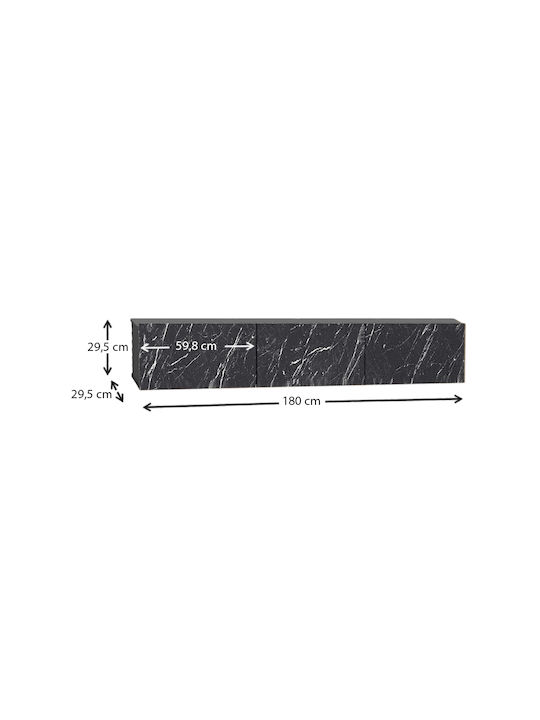 TV Stand Damla with LED Lighting Black Marble Effect L180xD29.5xH29.5cm