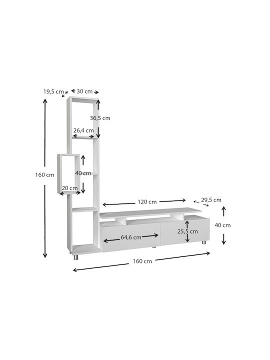 Έπιπλο Τηλεόρασης Tulip Λευκό Μ160xΠ29.5xΥ160cm