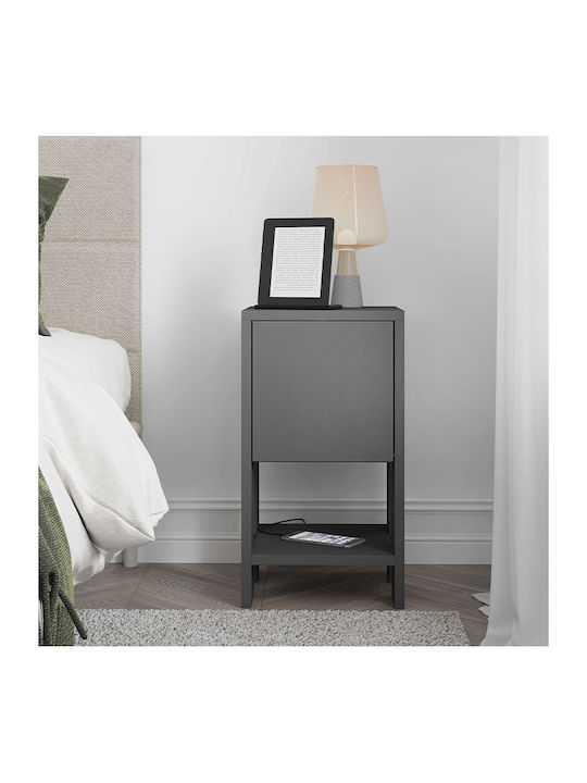 Ema Wooden Bedside Table Ανθρακί 30x30x55cm