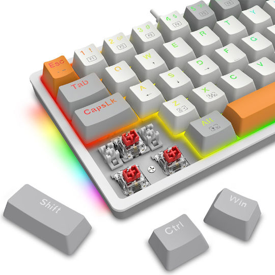 Redragon K642WGO-RGB Akali Gaming Μηχανικό Πληκτρολόγιο 60% με Custom Red διακόπτες και RGB φωτισμό (Αγγλικό US) Λευκό
