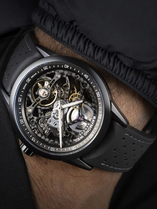 Raymond Weil Ανδρικό Ρολόι 42mm Αυτόματο με Μαύρο Δερμάτινο Λουράκι
