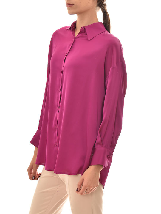 MY T Women's Satin Long Sleeve Shirt Fuchsia