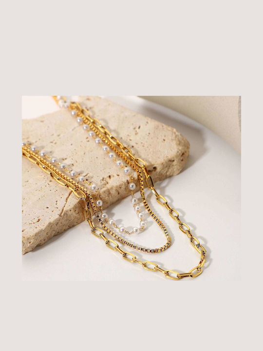 Charmy Chain Neck made of Steel Gold-plated Length 36cm