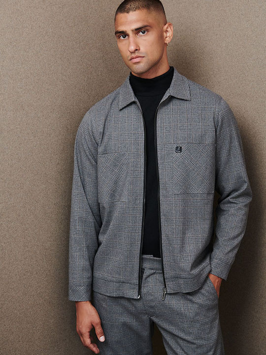 P/Coc Men's Shirt Long Sleeve Checked Gray