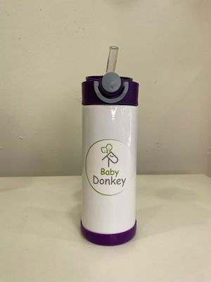 Baby Donkey Sticlă de apă pentru copii Termos Stainless Steel cu paie Purple 350ml