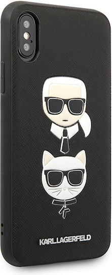 Karl Lagerfeld Saffiano Ikonik Karl&Choupette Задна Корица Пластмаса Черен iPhone X / XS
