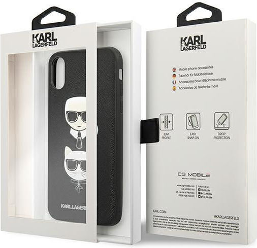 Karl Lagerfeld Saffiano Ikonik Karl&Choupette Задна Корица Пластмаса Черен iPhone X / XS