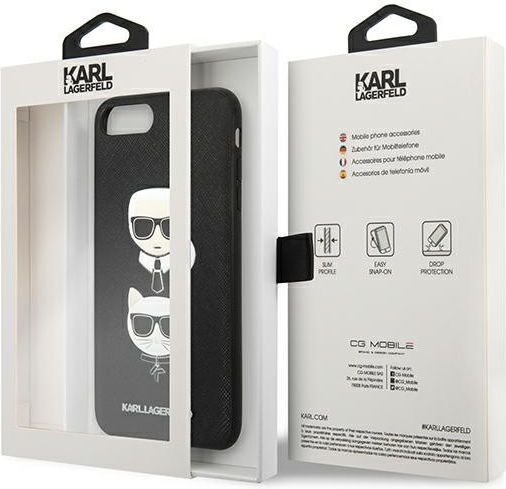 Karl Lagerfeld Ikonik Karl&Choupette Head Back Cover Synthetic Leather Plastic Silicone Black iPhone 8/7 Plus