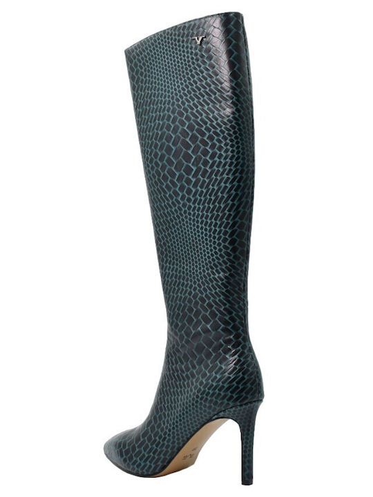 Leather High Heel Women's Boots Green