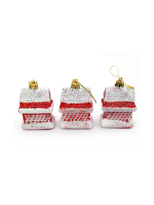 Κρεμαστά Weihnachtshänger Haus mit Goldstaub 5.5x7cm Set 3Stück