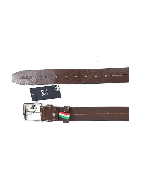 Y Not? Men's Leather Wide Belt Brown