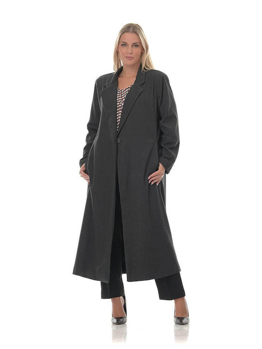 Honey Women's Midi Coat with Buttons Gray