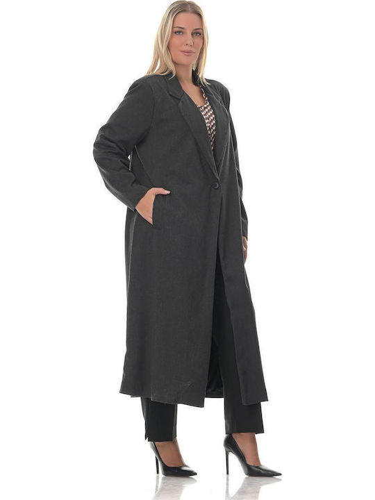 Femeie Gri Palton Oversized cu Nasturi