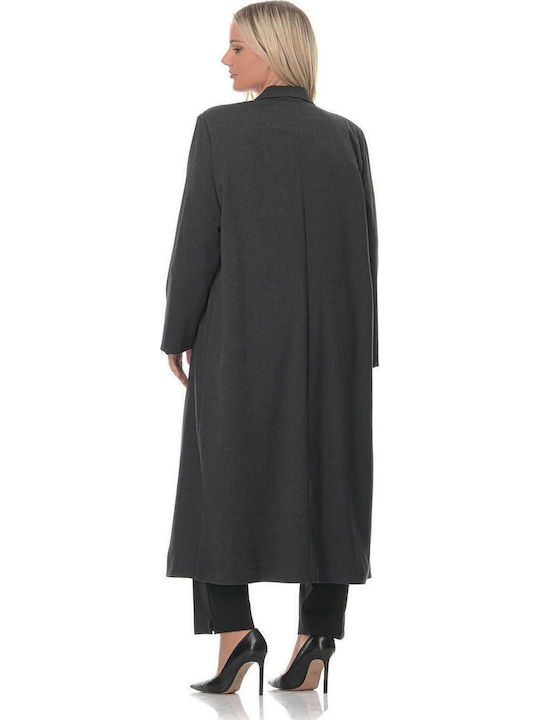 Femeie Gri Palton Oversized cu Nasturi
