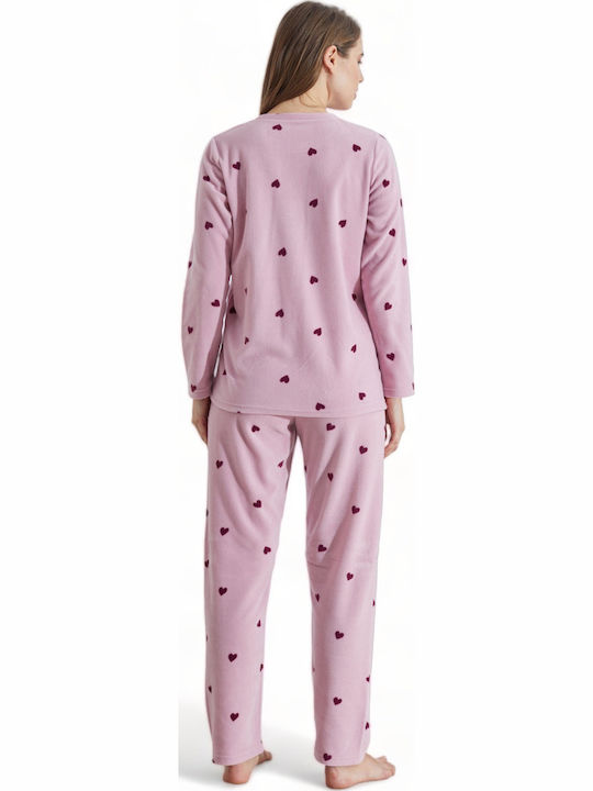 Siyah Inci Winter Fleece Women's Nightdress Pink Bear
