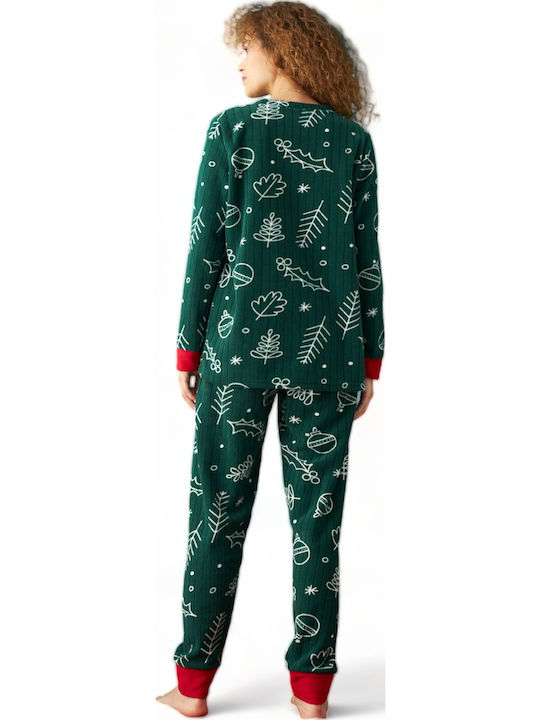 Siyah Inci Χειμερινό Fleece Γυναικείο Νυχτικό Πράσινο