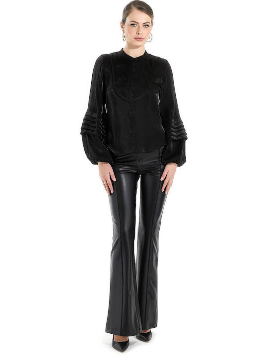 Guess Women's Leather Trousers Flare Black