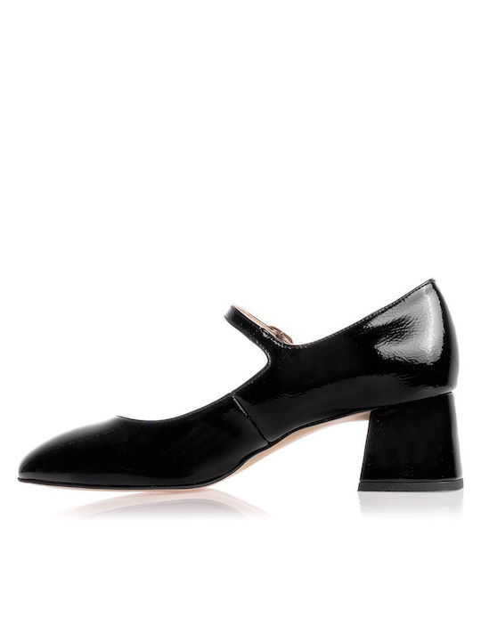 Sante Patent Leather Black Medium Heels with Strap