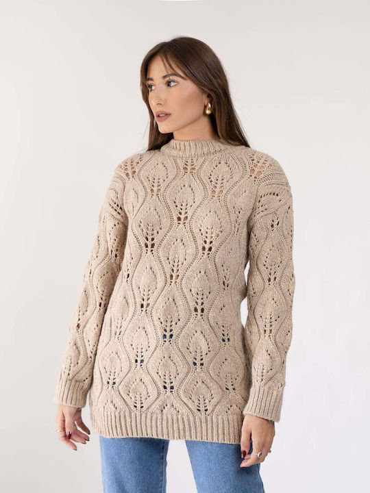 Damen Langarm Pullover Beige