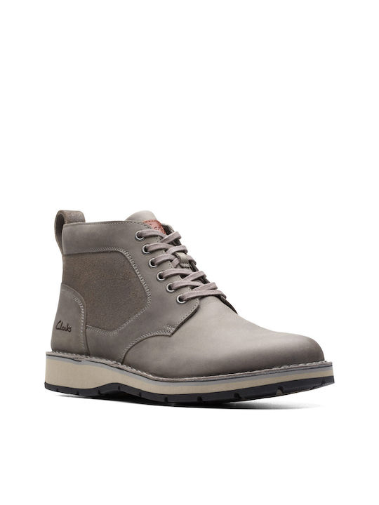 Clarks Top Men's Leather Boots Gray