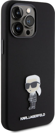 Karl Lagerfeld Ikonik Metal Pin Umschlag Rückseite Metallisch Schwarz (iPhone 15 Pro Max)