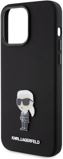 Karl Lagerfeld Ikonik Metal Pin Umschlag Rückseite Metallisch Schwarz (iPhone 15 Pro Max)