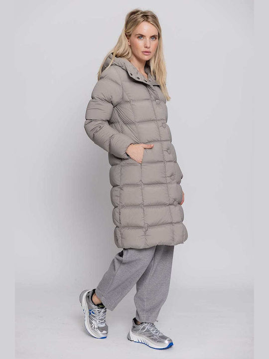 Colmar Women's Long Puffer Jacket Waterproof for Winter with Hood Gray