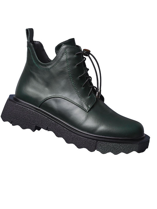 19V69 Leather Women's Ankle Boots Green