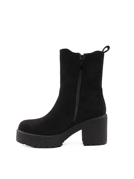 Alta Moda Suede Women's Ankle Boots with Medium Heel Black