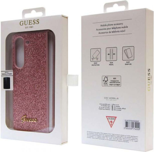 Guess Glitter Flakes Задна корица Пластмаса / Силикон / Метал Розов (Galaxy Z Fold5)