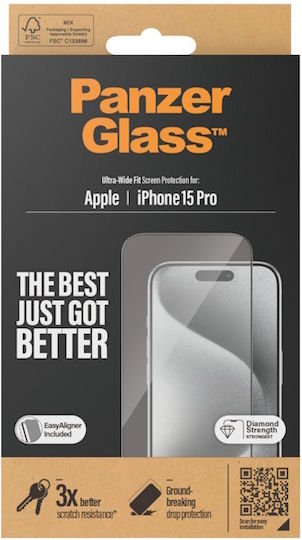 PanzerGlass Ultra-wide Fit Vollflächig gehärtetes Glas (iPhone 15 Pro)