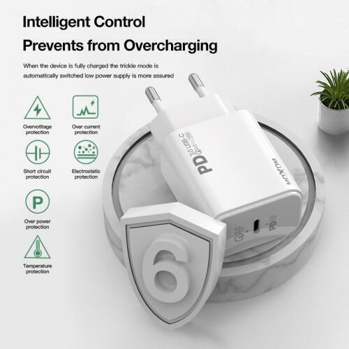 Moxom Charger with USB-C Port and Cable USB-C 18W Power Delivery Whites (MX-HC25)