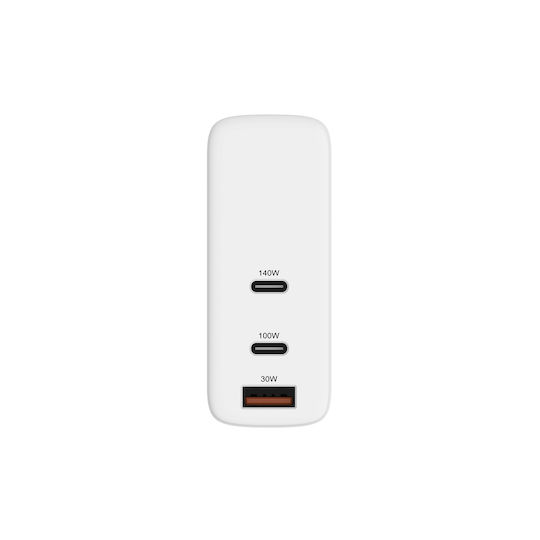 Hyper Incarcător Fără Fir Cu Port USB-A Și 2 Porturi USB-C 140W Alb