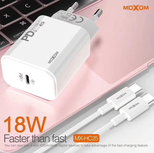 Moxom Charger with USB-C Port and Cable USB-C 18W Power Delivery Whites (MX-HC25)