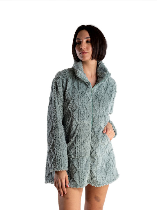 Rachel Women's Winter Fleece Cardigan Pajama Turquoise