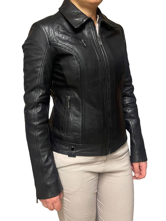 MARKOS LEATHER Women's Short Lifestyle Leather Jacket for Winter Black